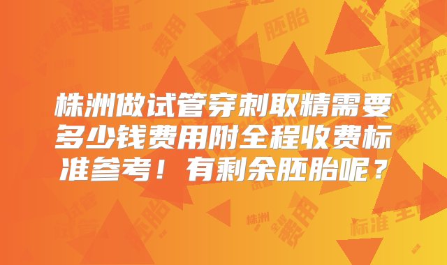 株洲做试管穿刺取精需要多少钱费用附全程收费标准参考！有剩余胚胎呢？