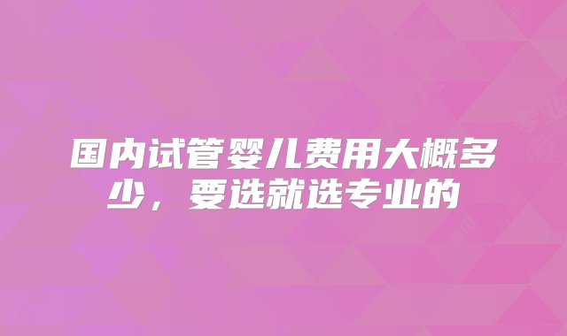 国内试管婴儿费用大概多少，要选就选专业的