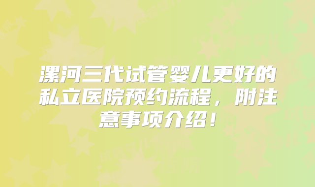 漯河三代试管婴儿更好的私立医院预约流程，附注意事项介绍！