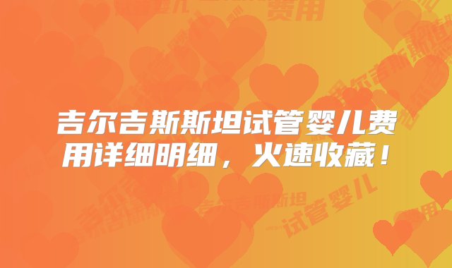 吉尔吉斯斯坦试管婴儿费用详细明细，火速收藏！