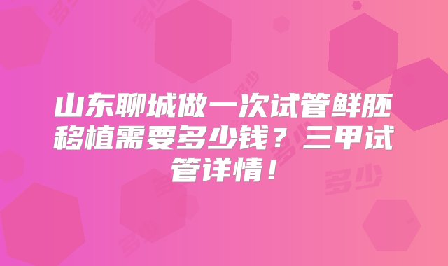 山东聊城做一次试管鲜胚移植需要多少钱？三甲试管详情！