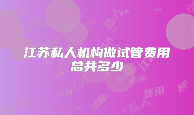 江苏私人机构做试管费用总共多少