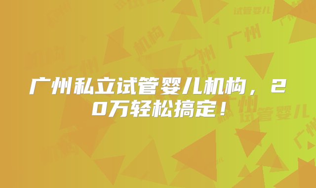 广州私立试管婴儿机构，20万轻松搞定！