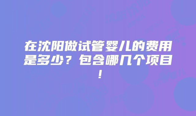 在沈阳做试管婴儿的费用是多少？包含哪几个项目！