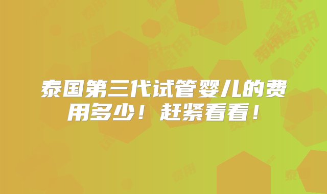 泰国第三代试管婴儿的费用多少！赶紧看看！