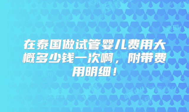 在泰国做试管婴儿费用大概多少钱一次啊，附带费用明细！